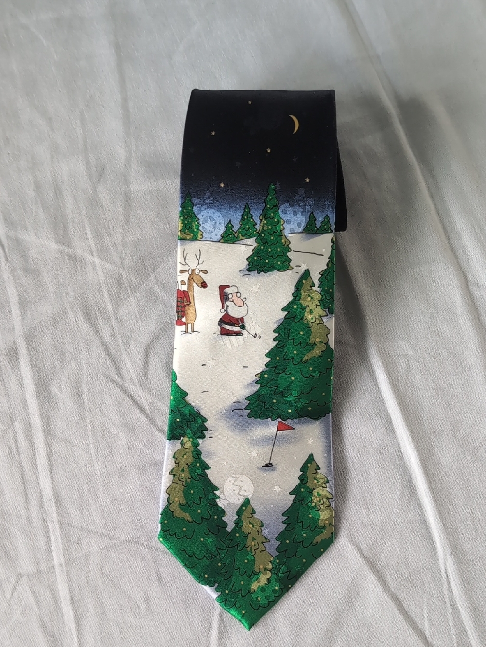 American Greetings Novelty Green & Black Golfing Santa Holiday Pattern Tie